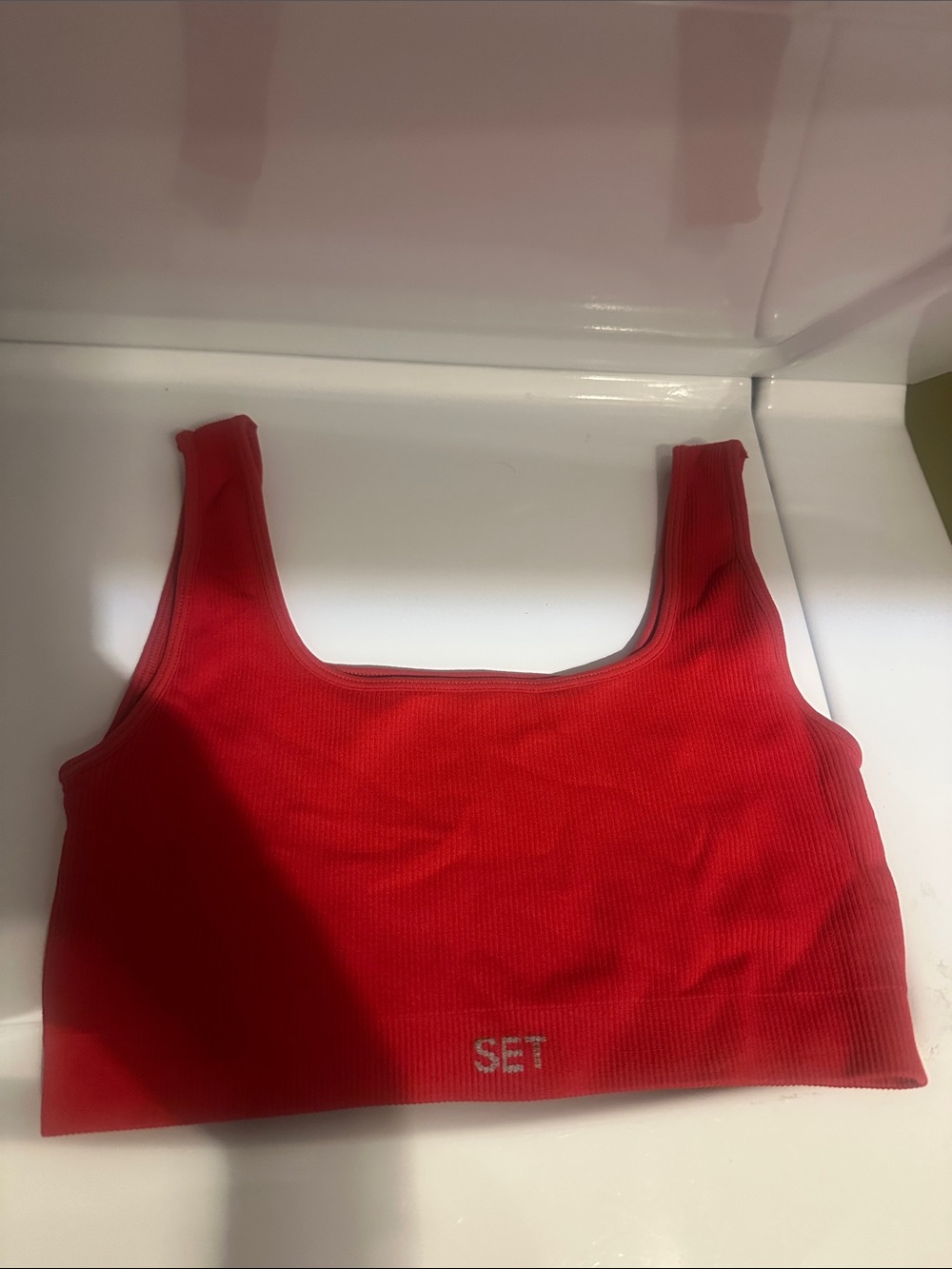 Red Ribbed Crop Tank Top - - Picture 4 of 4